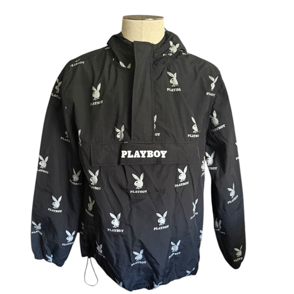 PacSun X Playboy Black White Windbreaker Hoodie Size Large